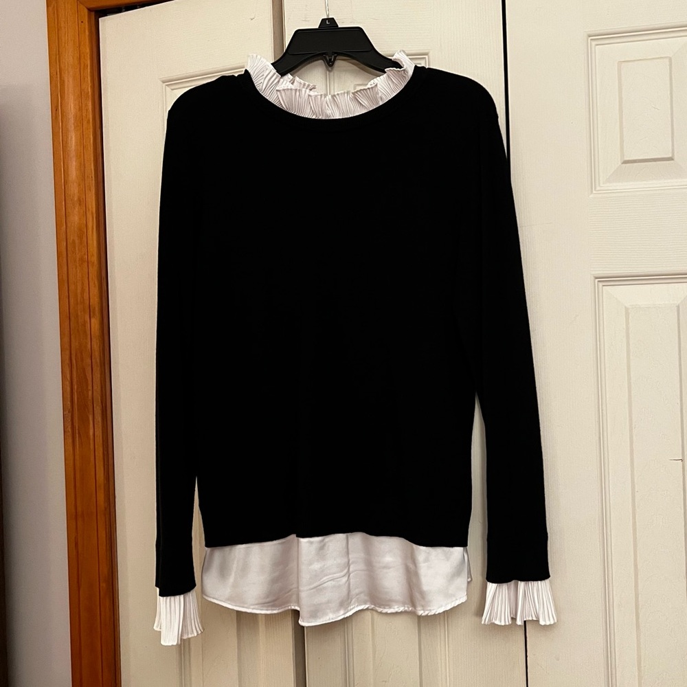 Black Sweater with White Ruffle Trim